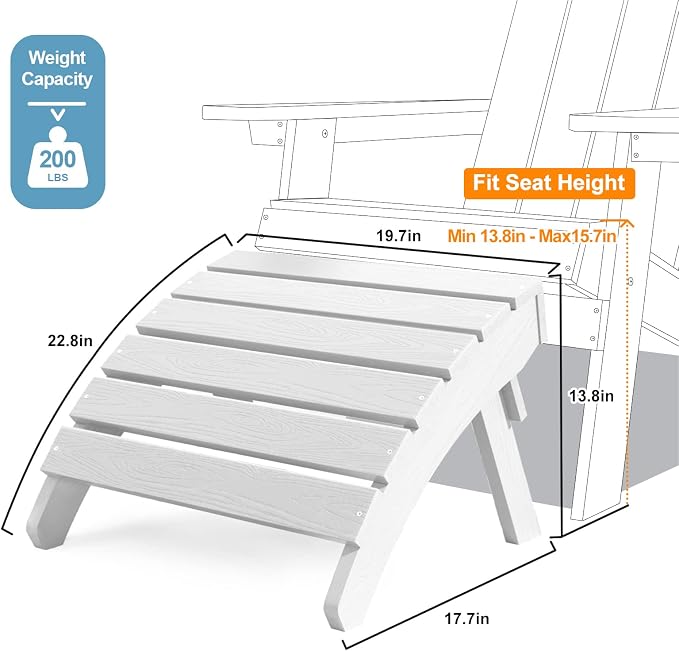 MXIMU Folding Adirondack Ottoman Set of 4: HIPS Plastic Outdoor Footrest Easy Assembly - All Weather Foot Stool Foot Rest for Adirondack Chair Use in Patio Garden Backyard Pool (White)