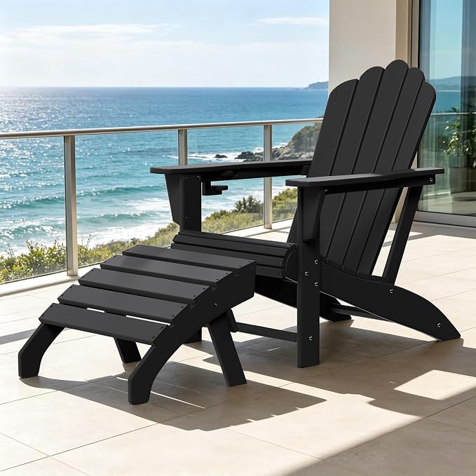 Costaelm Adirondack Chair Footrest, Patio Footstool, Ottoman Outdoor Foot Rest for Patio Waterproof, Adirondack Ottoman Patio Footstool, Black