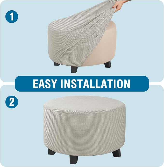 H.VERSAILTEX Ottoman Cover Stretch Ottoman Slipcover Round Ottoman Storage Cover Folding Stool Covers Furniture Protector Cover for Footrest Ottoman Fit Dia 20" - 23", Island Fossi