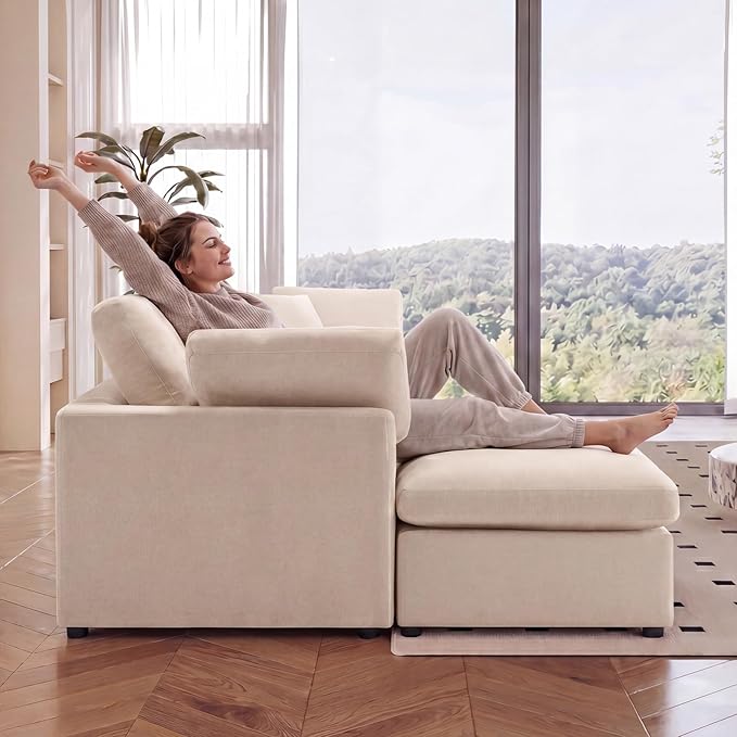 Modular Cloud Sectional Couches for Living Room, Oversized Modular Sectional Sofa with Ottoman, L Shaped 3 Seater Couch with Pillow, Light Camel