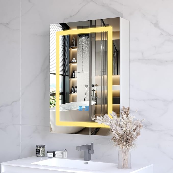 Medicine Cabinets for Bathroom,Medicine Cabinet Mirror,Lighted Medicine Cabinet with LED Lights,Adjustable Shelf, 3-Color, Dimmer,Defogger,20"x28"