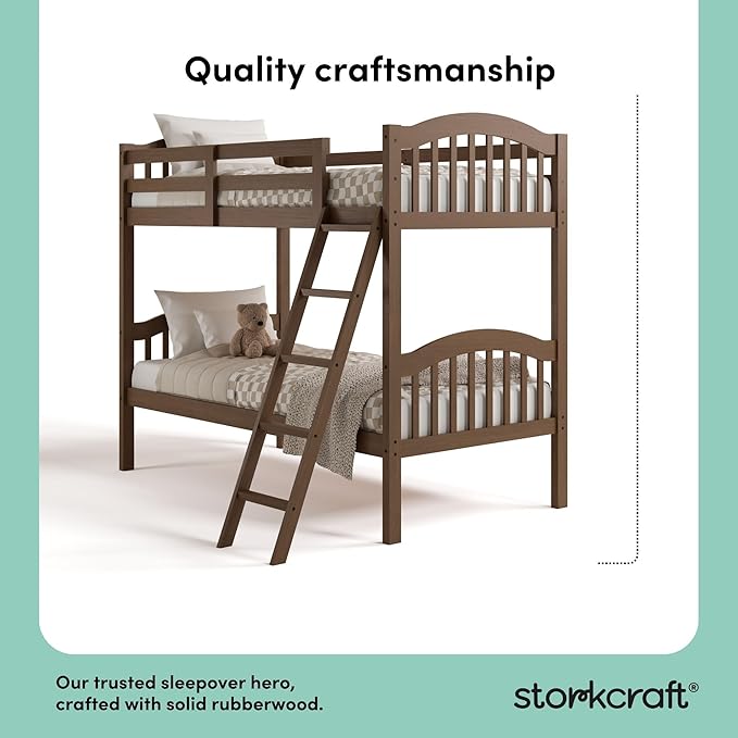 Storkcraft Long Horn Twin-Over-Twin Bunk Bed (Hazelnut) - GREENGUARD Gold Certified, Converts to Two Twin Beds, Wood Bunk Bed for Kids Bedroom