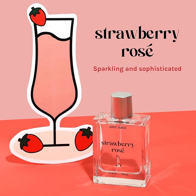 Just Juice Strawberry Rosé - Sparkling Strawberry Perfume for Women and Men - Raspberry, Rose, Vanilla Musk Summer Perfume - 3.4 oz