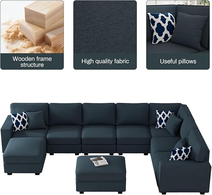 Legend Vansen Oversized Modular Sectional Sofa,U/L‑Shaped Reversible Couch with Ottoman,Deep Seat Plush Polyester Sofa for Living Room,9‑Seater,Charcoal