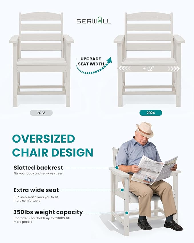 SERWALL Outdoor Dining Chairs Set of 4, All-Weather HDPE Patio Dining Chair with 19.7" Widened Seat, for Backyard, Garden, White