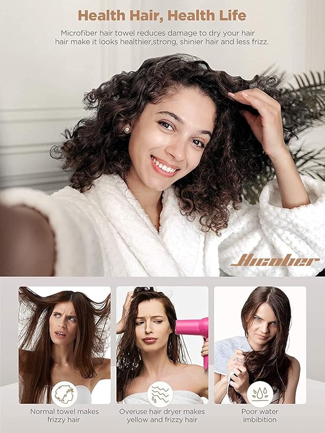 Hicober マイクロファイバー ヘアタオル 3枚セット ヘアターバン 濡れた髪用 乾燥用ヘアラップタオル 巻き髪用 女性向け 髪の広がりを抑える (ピンク、パープル、グレー)