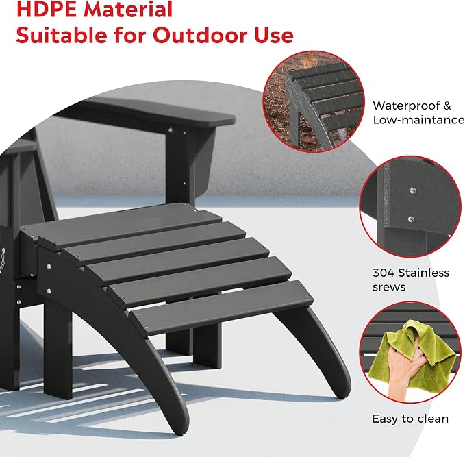 Costaelm Adirondack Chair Footrest Foldable Ottoman, Folding Ottoman Outdoor Foot Rest for Patio Waterproof, Adirondack Ottoman Outdoor, Gray
