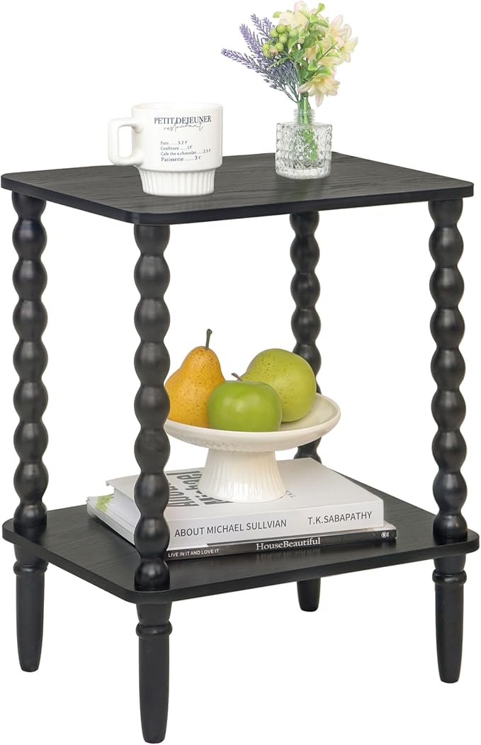 Fultyle Black Side Table, Small End Table with 2-Tier Shelf, Vintage Night Stand with Storage for Bedroom Living Room, Small Spaces (Black)
