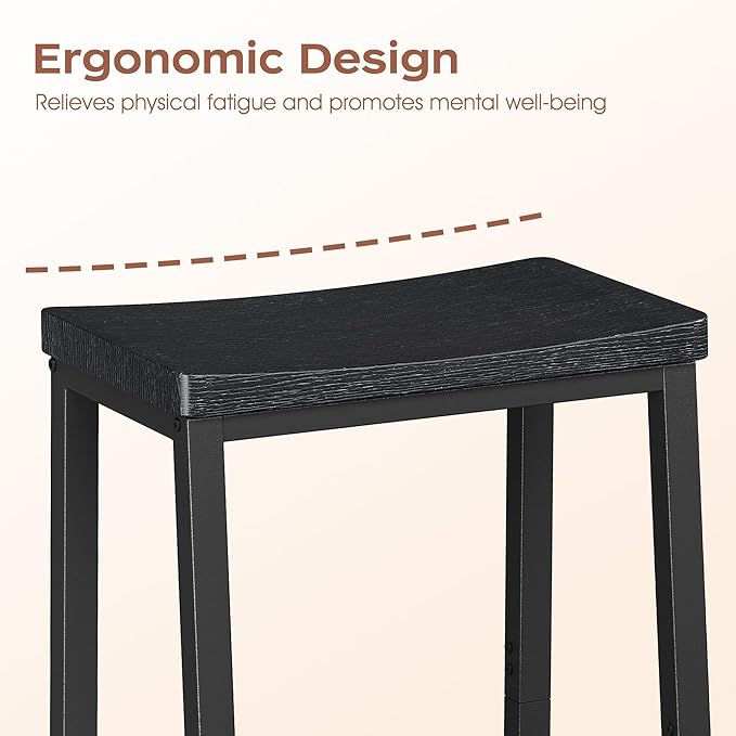 Homeiju Bar Stools, Counter Height Bar Stools Set of 2, 23.6 Inch Saddle Stools with Footrests, Industrial Kitchen Counter Seat for Dining Room, Kitchen, Counter, Black