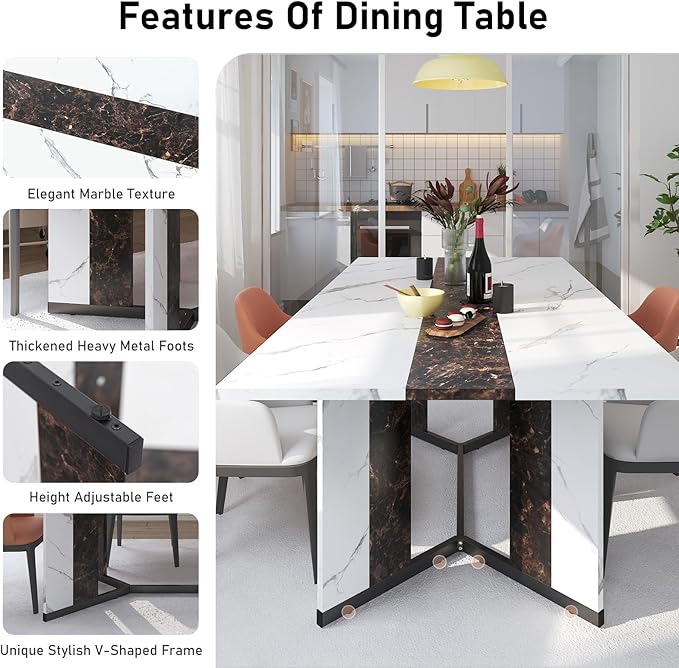 Hlivelood 70Inch Large Dining Table for 4 6 People,Wooden Rectangular Kitchen Table W/Waterproof Tabletop,Large Rectangle Furniture W/Adjustable Legs,White Dinner Table for Kitchen Dining Room(71IN)