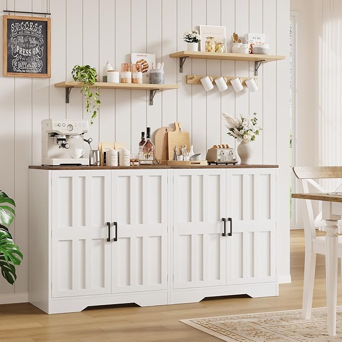 Sideboard Buffet Cabinet, Modern Farmhouse Kitchen Storage Cabinet, 63" Modular Accent Cabinet Coffee Station Bar Media Console Table Credenza for Kitchen Dining Room, Living Room Entryway Hallway