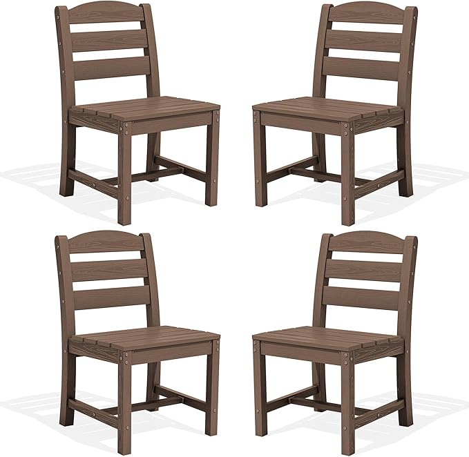SERWALL Outdoor Armless Dining Chairs Set of 4, All-Weather HDPE Patio Dining Chair with 19.7" Widened Seat, for Backyard, Deck, Lawn and Garden, Brown
