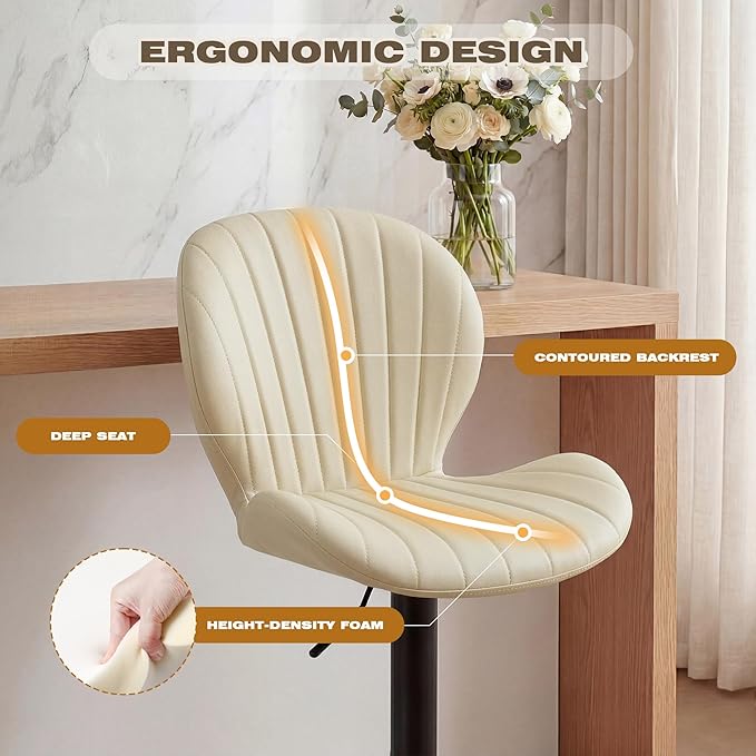 GRUSIGN Bar Stools Set of 2, Modern Swivel Adjustable Bar Chairs, Faux Leather Upholstered Counter Height Bar Stools with Backrest, Comfort Barstools for Kitchen Island, Home Bar, Beige