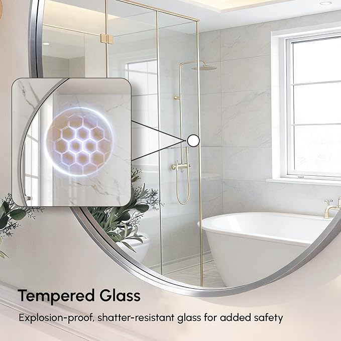 USHOWER Brushed Nickel Bathroom Mirrors for Over Sink, 30 Inch Circle Mirror with Metal Frame, Wall Mirror for Vanity, Entryway, Living Room, Hallway and Bedroom Decor