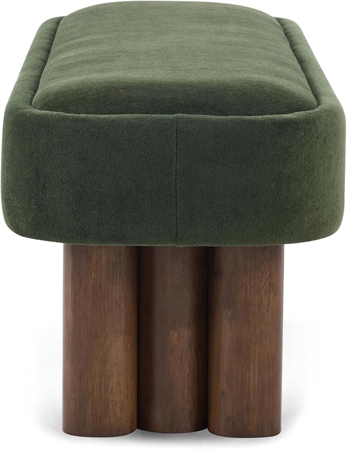 Merax 60.04'L Indoor Boucle Dining Bench with Walnut Color Legs, Upholstered Seating for Kitchen, Dining Room and Living Space,250lbs Capacity,Green