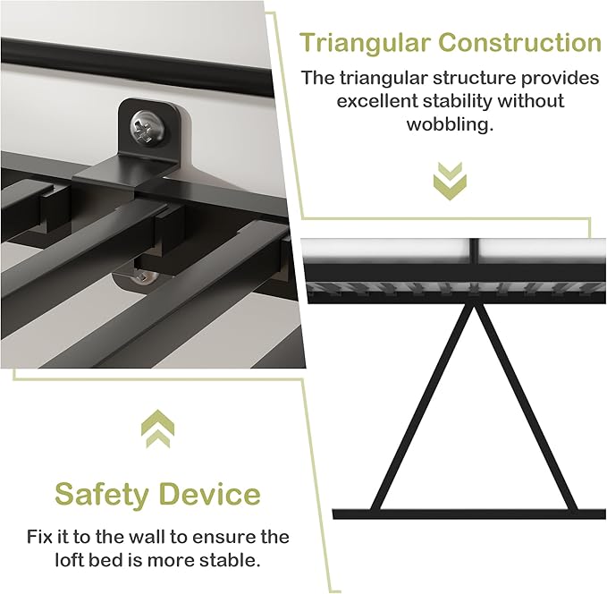 VECELO Loft Bed Twin Size, Metal Bedframe with Removable Ladder and Safety Guardrail, No Box Spring Needed, Space Saving, Noise Free, Matte Black