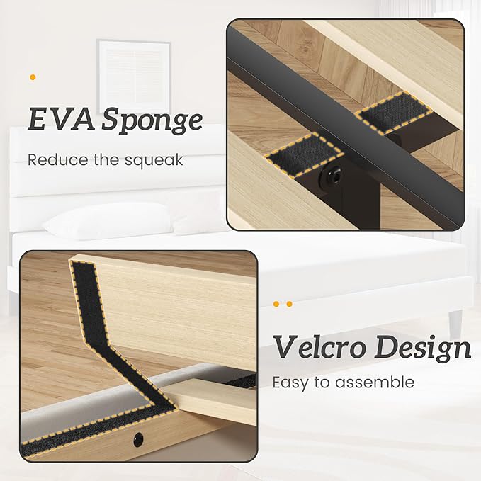 Fluest Full Bed Frame, Platform Bed Frame with Velvet Upholstered Headboard, No Box Spring Needed, Sturdy Metal Support, Noise Free, Easy Assembly, Modern Bedroom Furniture, Beige
