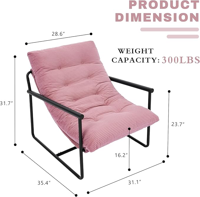 Modern Accent Chair for Living Room,Arm Chair with Metal Frame,Upholstered Armchair with Soft Cushion for Bedroom Lounge Reading Room (Pink)