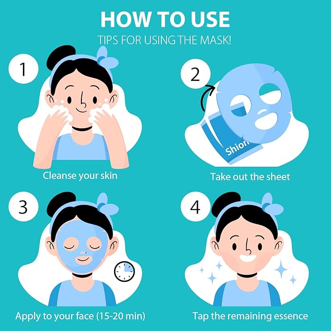 SHIONLE New Essential Sheet Mask 12 Packs | Made in Korea Face Mask | Premium Essence Facial Mask for Daily Skincare | Home Spa Self-care Treatment Hydrating Soothing For All Skin Types (6Type x 2ea)