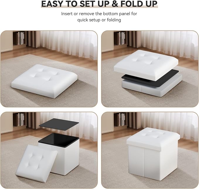 Storage Ottoman Bench, 15 Inch Ottoman Foot Rest, End of Bed Bench, Storage Chest for Living Room, Bedroom, Entryway, White