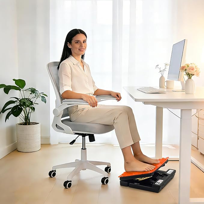 Footrest for Under Desk at Work, Height Adjustable Foot Rest with Reflexology Pad, Foldable Ergonomic Foot Stool for Muscle Tension Relief, Suitable for Office, Home & All-Season Use(Orange)