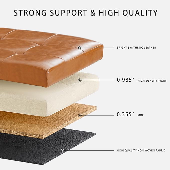 HAUSFRAU - 30 Inches Storage Ottoman Bench with Flipping Lid, Foldable Storage Chest Foot Rest for Living Room, Bedroom, Entryway, Load 660 lb, Synthetic Leather, Cognac Brown