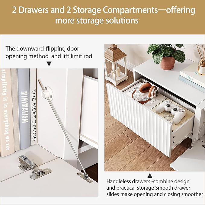 98” TV Stand for Living Room, Modern Entertainment Center with Drawers & Storage Compartments, Large TV Console Fits 55”-95” TVs, Square Top with Grooved Drawer Fronts & Stable Base,White