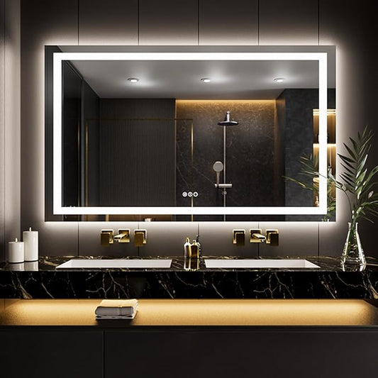 LOAAO 65"x40" LED Bathroom Mirror with Lights, Anti-Fog, Dimmable, Backlit + Front Lit, Lighted Bathroom Vanity Mirror for Wall, Memory Function
