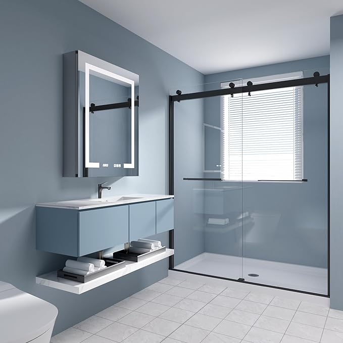 LED Medicine Cabinet Mirror, 24x30 Inch Bathroom Storage, Recessed/Wall Mount, Plug-in/Hardwired, 3 Color Dimmable Light, Anti-Fog, Time Temp Display, Left Hinge