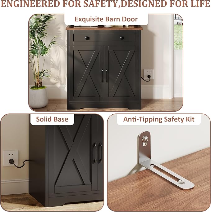 GAOMON 71" Pantry Cabinet with Charging Station, Tall Kitchen Pantry Storage Cabinet with Microwave Stand, Large Farmhouse Kitchen Hutch with Cabinet Doors & Drawer for Living Room, Dining Room