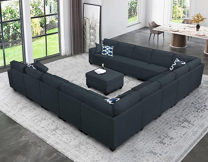 Legend Vansen Oversized Modular Sectional Sofa,U/L‑Shaped Reversible Couch with Ottoman,Deep Seat Plush Polyester Sofa for Living Room,14‑Seater,Charcoal