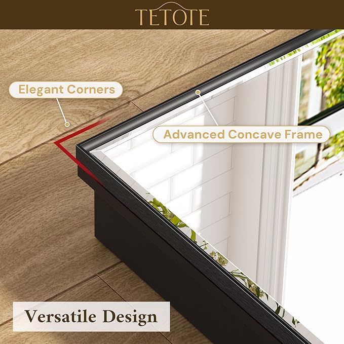 TETOTE 24" x 30" Medicine Cabinet Mirror Fully Assembled Black Bathroom Mirror with Storage Adjustable Shelves Tempered Beveled Mirror, Surface Wall-Mounted or Recessed