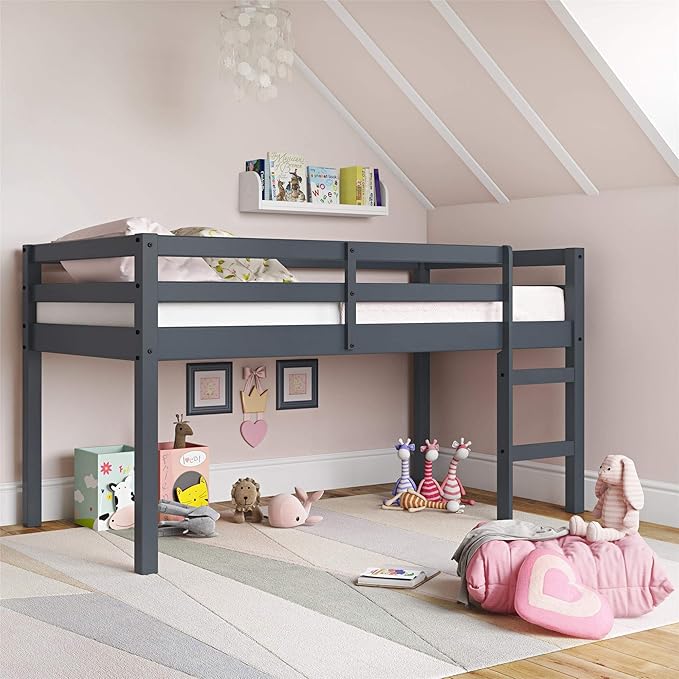 DHP Milton Twin Loft Bed, Space Saving Design, Solid Pine Wood, White Finish