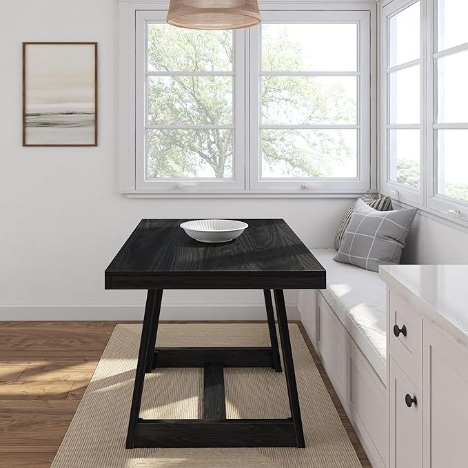 Plank+Beam 48 Inch Farmhouse Dining Table, Rustic Solid Wood Kitchen Table, Dinner Table for Dining Room, Home Office Furniture, Black Wirebrush