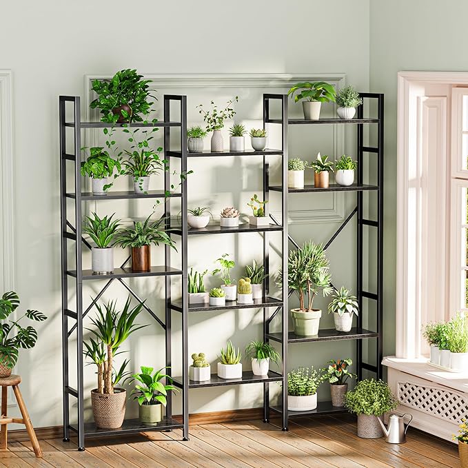 SUPERJARE Triple Bookshelf, Bookcase with 14 Open Display Shelves, Wide Book Shelf Book Case for Home & Office, 5 Tier, Black