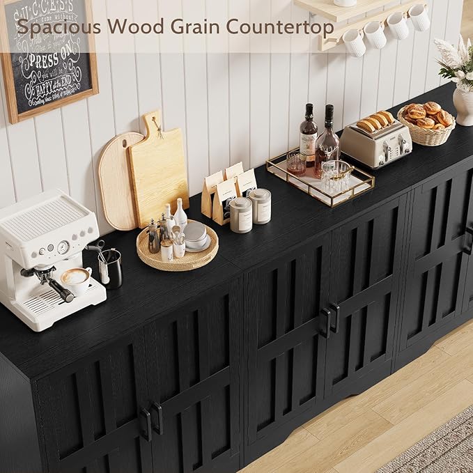 Sideboard Buffet Cabinet, Modern Farmhouse Kitchen Storage Cabinet, 94.5" Modular Accent Cabinet Coffee Station Bar Media Console Table Credenza for Kitchen Dining Room, Living Room Entryway Hallway