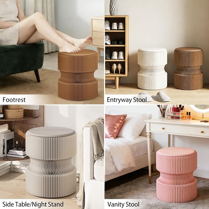 Accordion Folding Stool, Modern Kraft Paper Honeycomb Ottoman, Collapsible Portable Footrest Stool, Fold Up Under Desk Seat for Office Entryway Living Room Small Space (11 Inch, Brown)