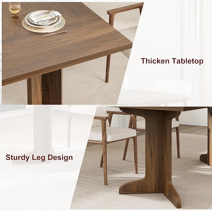 Garvee 71" Large Dining Table for 6 to 8 People, Modern Dinner Table with Unique Wooden Legs, Rectangle Dining Table for Kitchen, Dining Room & Living Room, Walnut