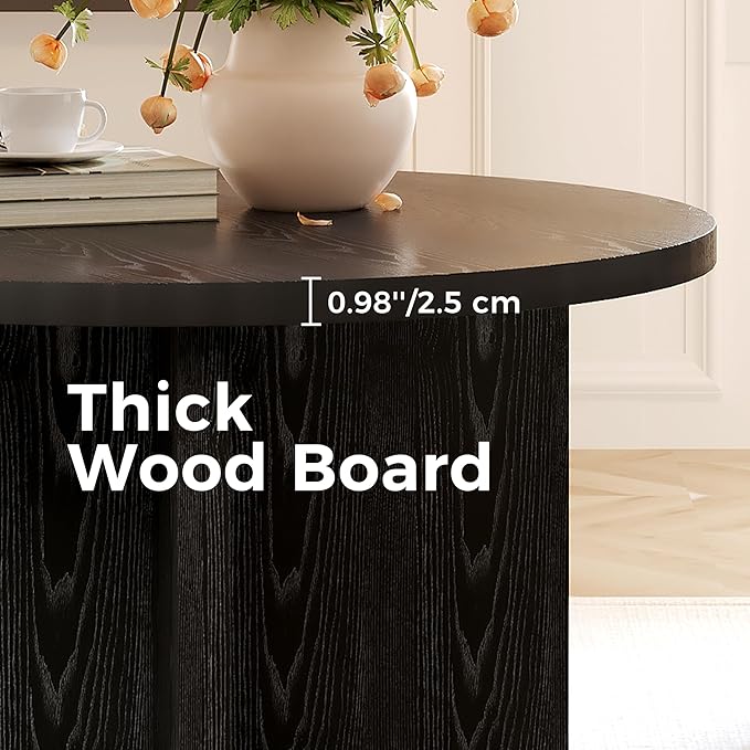 Luoxiao Small Round Coffee Table for Living Room Minimalist Center Table for Small Space Modern End Table with Adjustable Feet Pads Black