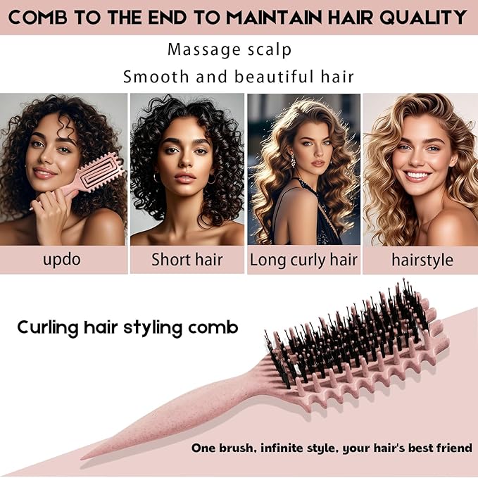 Curly Hair Brush Candybrush Curl Defining Brush for Detangling Shaping and Defining Curls for Women, Men, Wet & Dry Hair (Matte Pink)