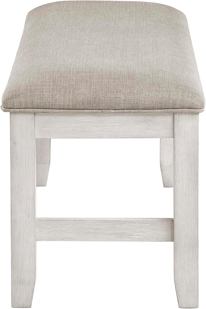 Lexicon Dining Bench with Padded Seat and Wooden Frame, Entryway Bench, Light Gray Textured Fabric Upholstered Dining Seat for Kitchen/Living Room, 19.5" SH, Brushed Antique White