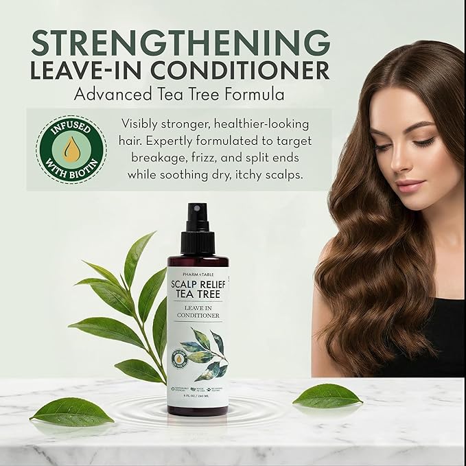 Leave In Conditioner Spray - Tea Tree Scalp Treatment - Anti-Dandruff and Dry & Itchy Scalp Treatment, Hydrating & Medicated Formula for Psoriasis and Scalp Care - Detangles & Nourishes Hair.