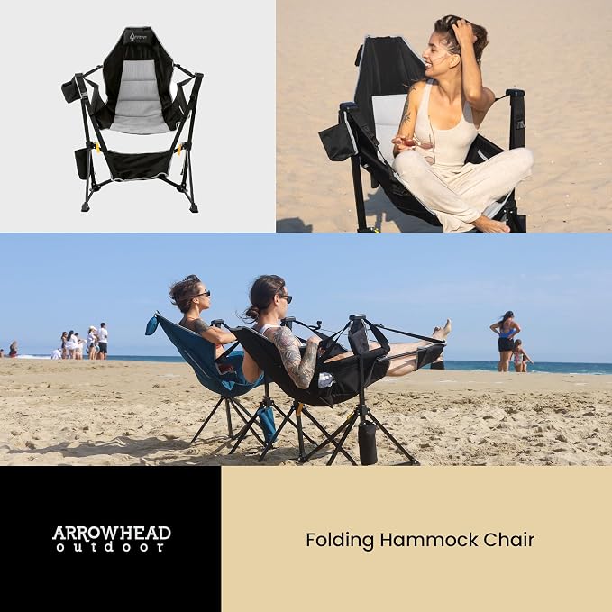ARROWHEAD OUTDOOR Folding Hammock Chair, Heavy Duty Camping Seat with Removable Footrest, Padded Comfort, and 300lb Capacity