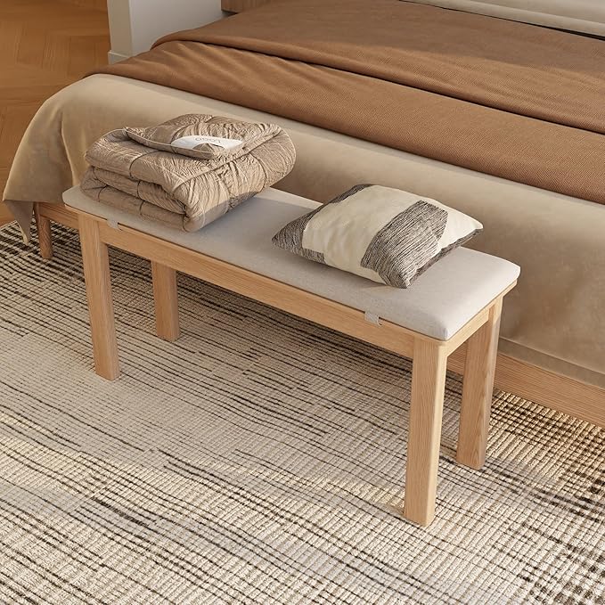 CycleCrew 39.4" Solid Wood Dining Bench with Removable Cushion - Mid-Century Modern Entryway Bench, Extra Height Upholstered Bench for Dining Table, End of Bed, Living Room