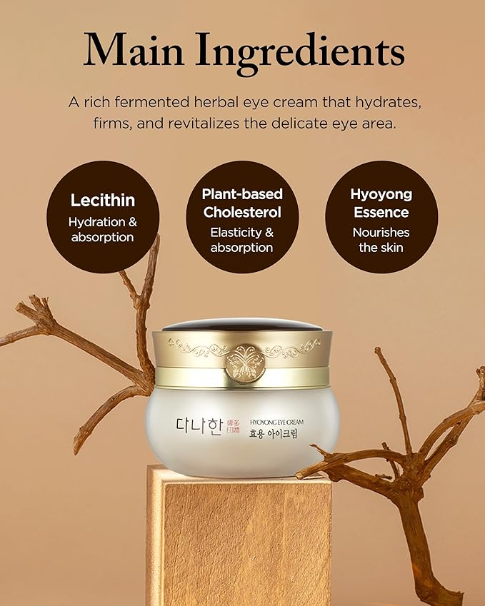Danahan Hyoyong Fermented Hanbang Eye Cream - Anti-Aging Treatment for Fine Lines Dark Circles – 30+ Botanicals, Gentle Non-Greasy | Double Size 1.01 oz