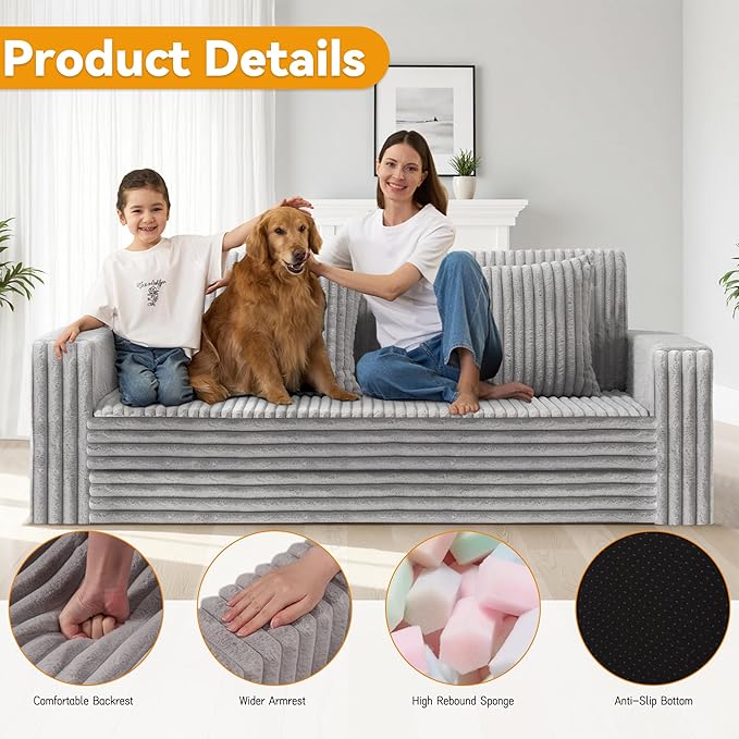 HABUTWAY 68" Loveseat Boneless Couch, 4-in-1 Convertible Sofa Bed, Plush Fur Folding Futon Sofa Bed Couches with 2 Pillows for Living Room, High-Density Foam Support, No Assembly Required, Light Grey