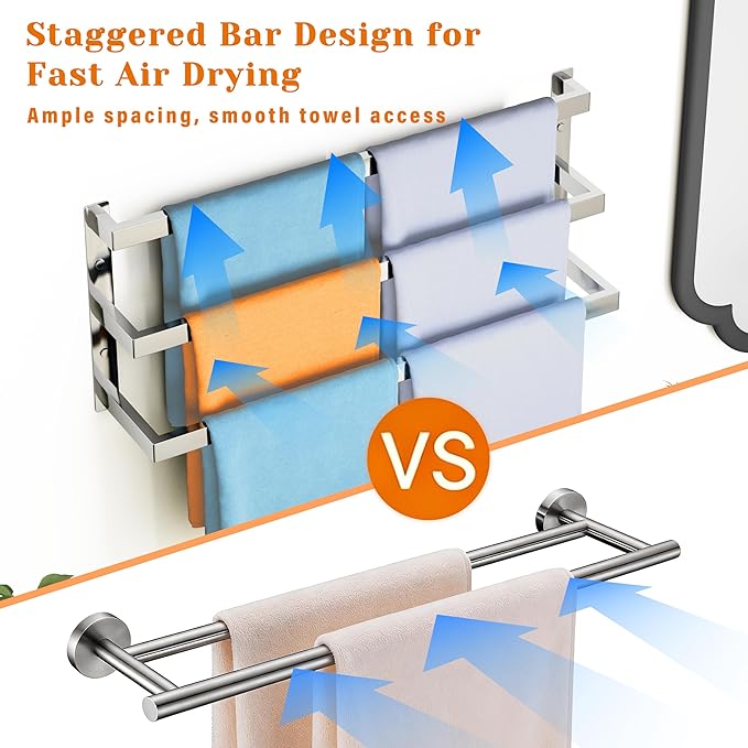 SEIDO 20 Inch 3-Tier Towel Rack, Heavy Duty Square Ladder Design Towel Bar Wall Mounted, Polished Chrome 306 Stainless Steel Rustproof Towel Holder for Bathroom, Kitchen, Laundry