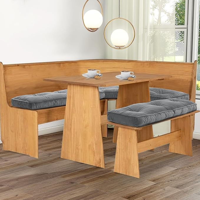 BALAPET Breakfast Nook Cushions Set 4 Piece Cushion Pad Set for Kitchen Breakfast Dining Nook,Shredded Foam Support Fits in Sets with Corner Benches, Mid Century Modern Small Dining Table Sets(Gray)