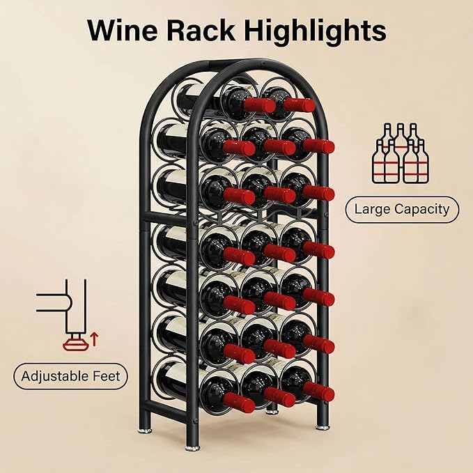 23 Bottle Wine Rack Freestanding Floor Metal Wine Holder Stand Large Capacity Wine Storage Organizer for Home Bar Kitchen Black
