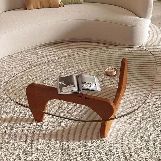 Modern Glass Coffee Table, Mid Century Small Coffee Table, Coffee Table for Living Room,Suitable for Bedroom Living Room Reception Office Tables (Walnut/Transparent, Small)